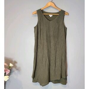 Pure J Jill S Green Tank Dress Crinkle Gauze Lagenlook Coastal Granola Cottage